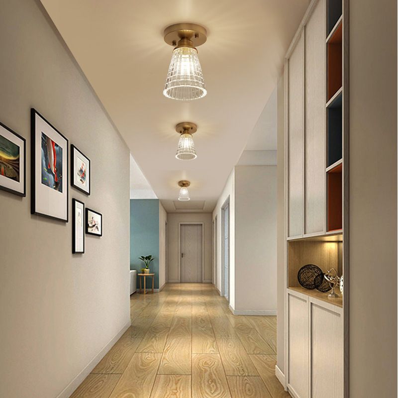 Modern Ceiling Light 1-Light Copper Ceiling Mount Light with Glass Shade for Aisle