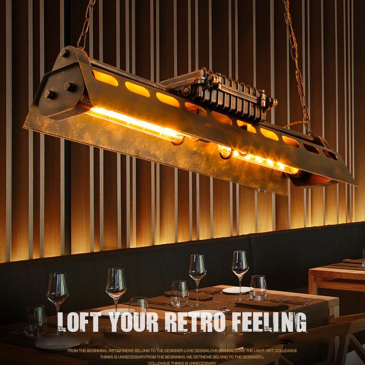 Antique Bronze Iron Linear Island Ceiling Lights Industrial Hanging Lights for Dining Room