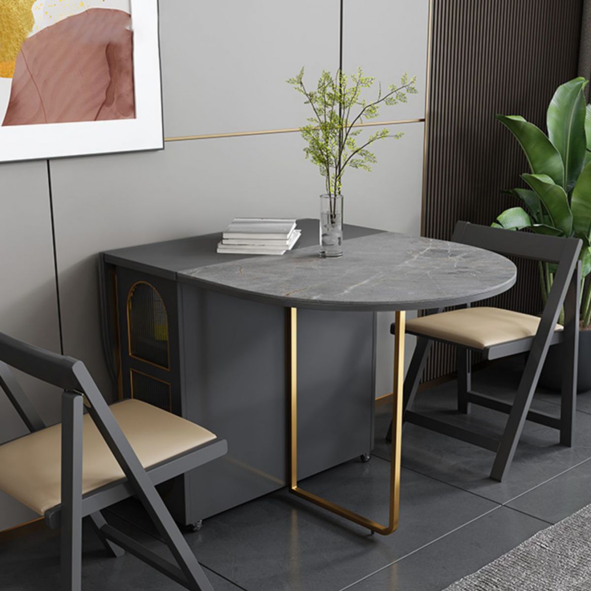 59''L Minimalist Folding Kitchen Dining Table Oval Dining Table with Pedestal Base