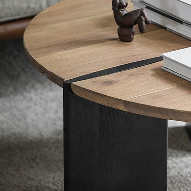 Scandinavian Pine Wood Cocktail Table with Round Top and Black Base