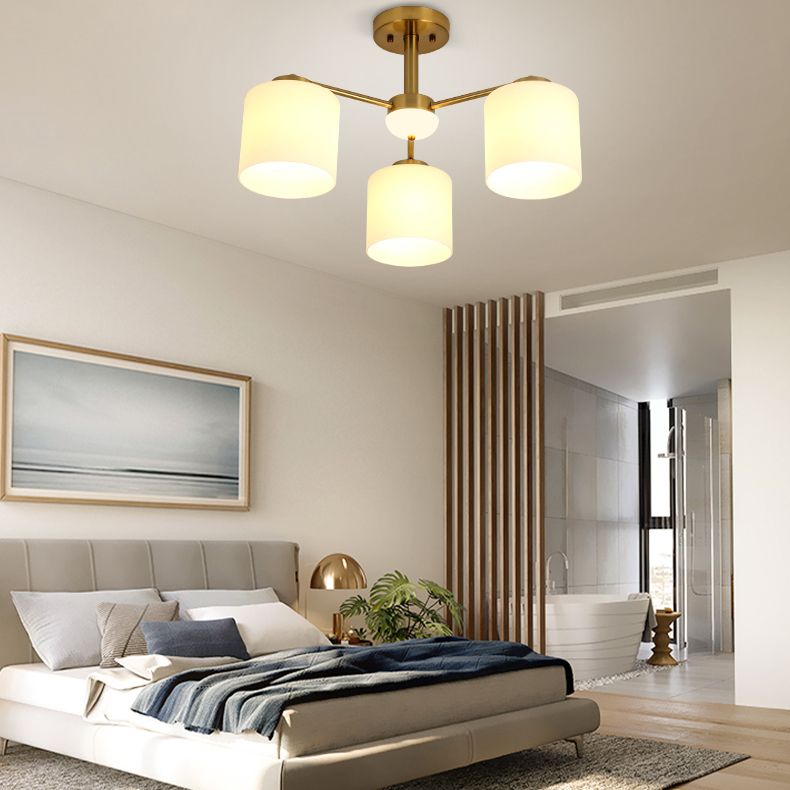 Luces de montaje de semi rascijada de estilo modernista Cilíndrico Cilindro de lámpara de techo de vidrio en oro