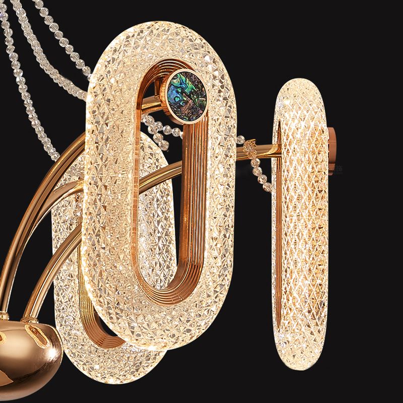 Postmodern LED Chandelier Oval Shape Suspension Lamp with Crystal Beads