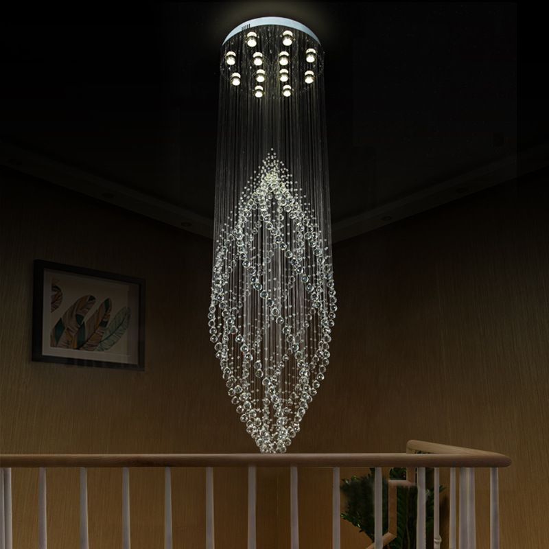 Silver Twirling Ceiling Light Modern Crystal 12-Bulb Stair LED Multi Pendant Chandelier