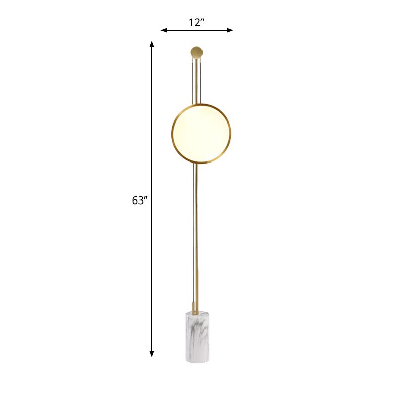 Gold Finish Round Panel Standing Floor Light Modernist LED Metallic Stand Up Lamp for Living Room