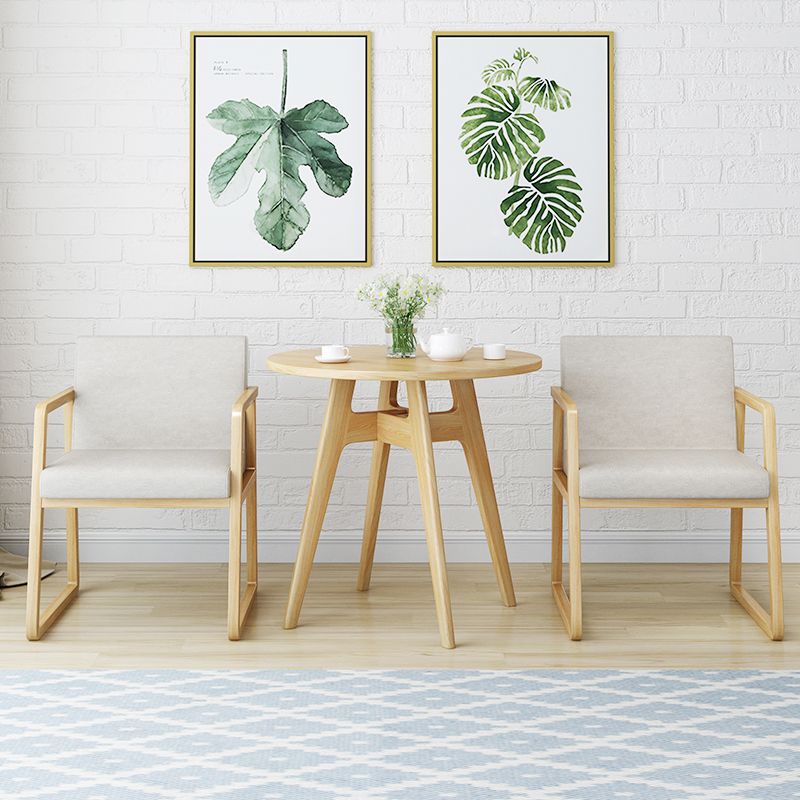 Round Modern Dining Table Wood Color Fixed Table with Ashwood Solid Wood