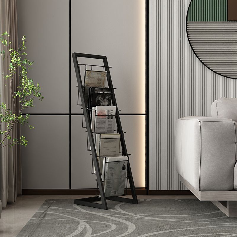 Closed Back Ladder Bookcase Glam Style Metal Book Shelf for Home Office