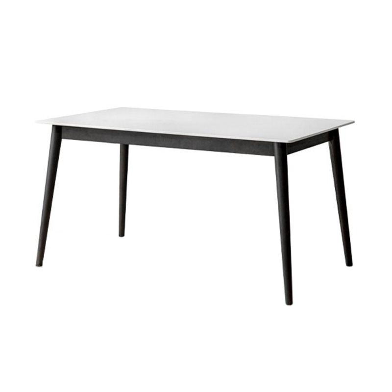 Modern Rectangular Stone White Top Dining Table with 4 Oak Black Legs