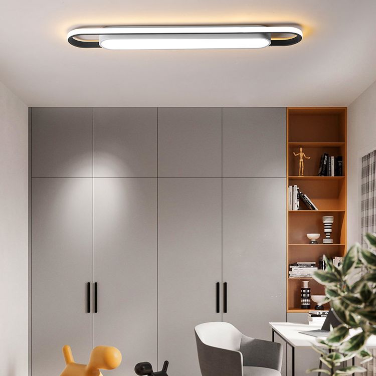 Simplicity LED Ceiling Light Fixture White Oval Ceiling Mount Light Fixture with Metal Shade
