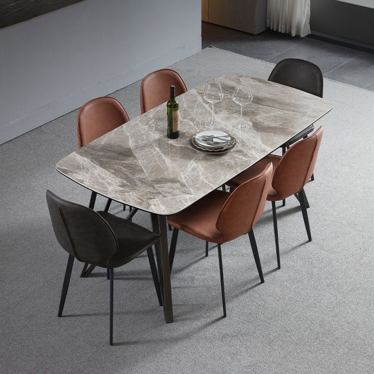 Mesa de comedor de estilo moderno Mesa de piedra sinterizada con 4 patas Base de acero al carbono