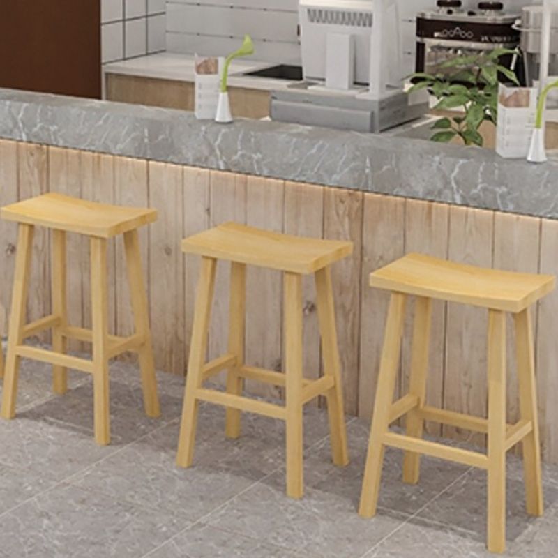 Solid Wood Backless Counter Stool Modern Armless Bar Stool with Wooden Footrest