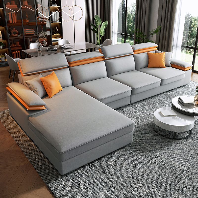 118.11"L x 66.93"W x 37.4"H Modern Fabric Sectional Cushion Back Sofa and Chaise
