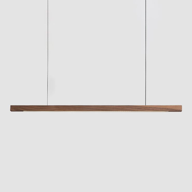 Minimalist 1 Light Wood Island Lamp Linear LED Long Strip Hanging Light