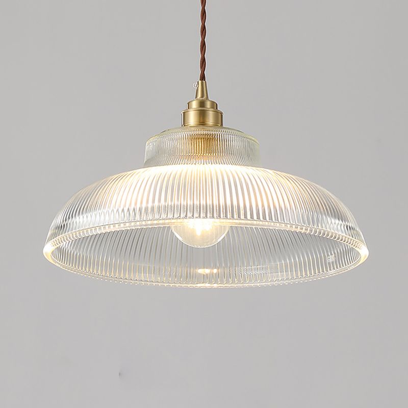 Industrial Single Light Pendant with Clear Prismatic Glass for Bedside Hallway Kitchen