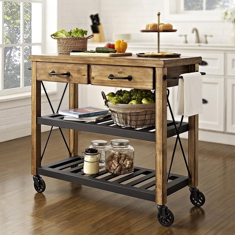 Modern Rolling Kitchen Cart Wood Rectangular Kitchen Island Cart