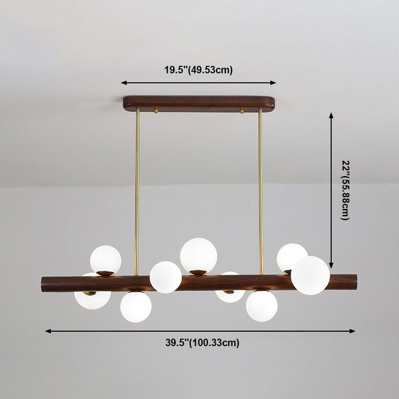 Sfera Isola Light Contemporary Wood Isola lampadario con tonalità di vetro