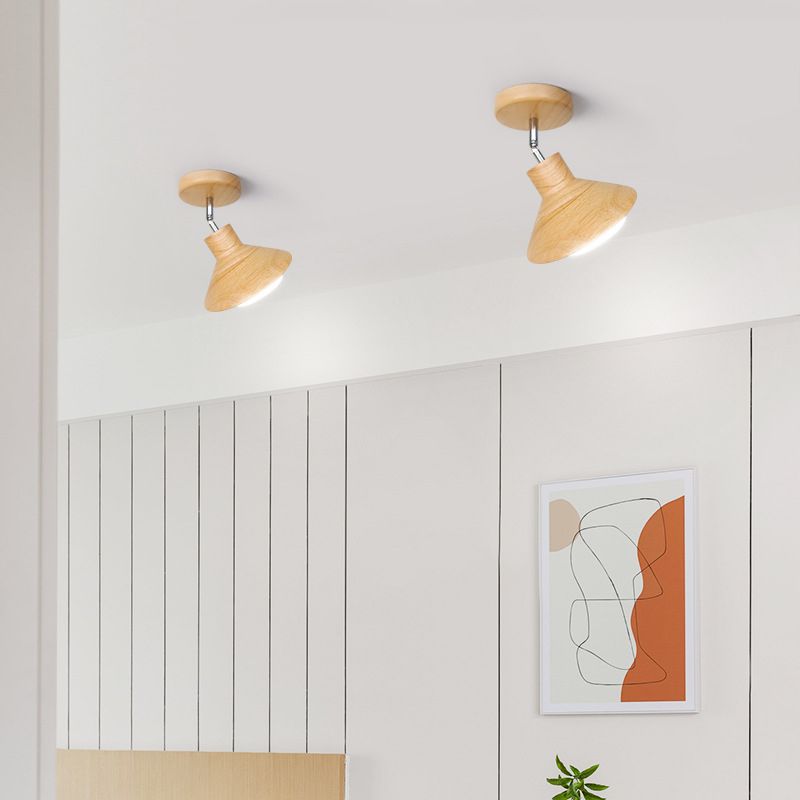 Cone Shape Wood Flush Light Modern Style 1 Light Flush Mount Ceiling Lights in Brown