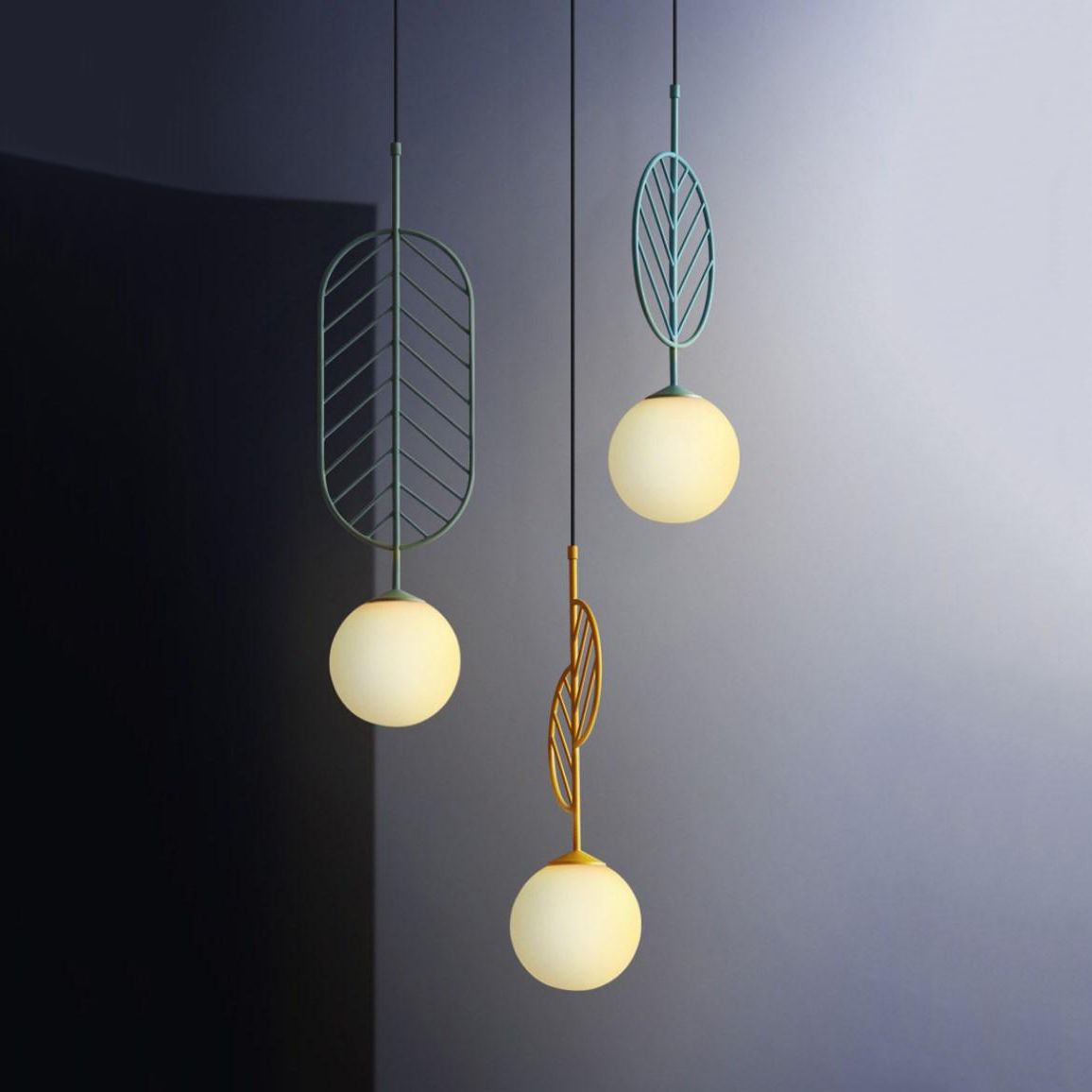 Multicolored Leaf Pendant Lighting Macaron 1 Head White Glass Suspension Light for Cafe