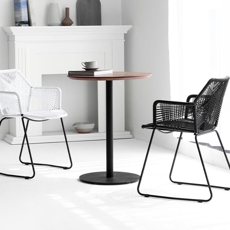 Rattan Dining Arm Chair Contemporary Dining Chair with Black Base