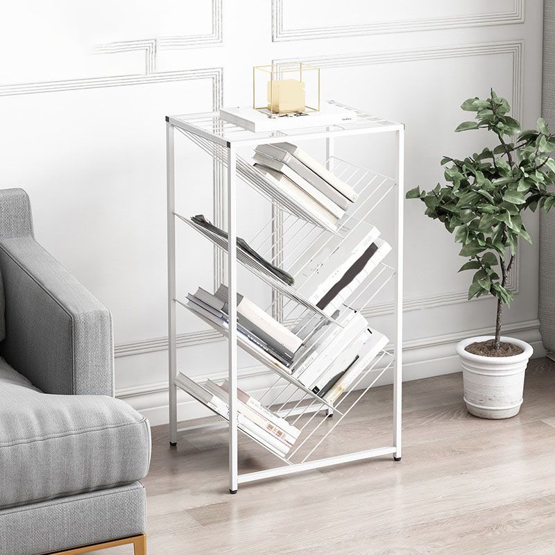 Modern Etagere Metal Bookcase White Vertical Shelf Bookcase for Study Room