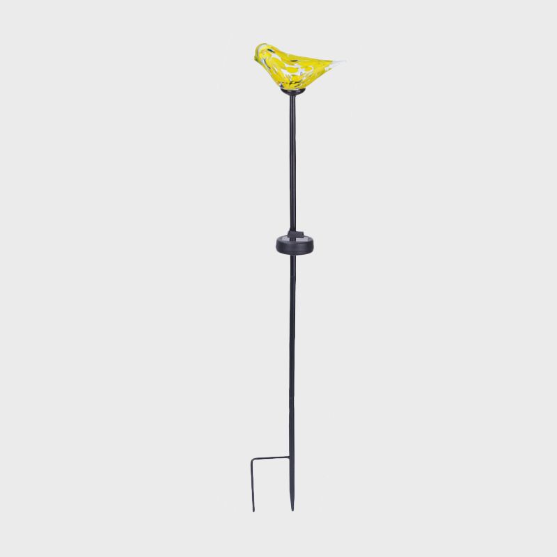 Bird Garden Decoration Stake Lamp Blue/Yellow/Orange Glass Modernist LED Solar Path Light in Black