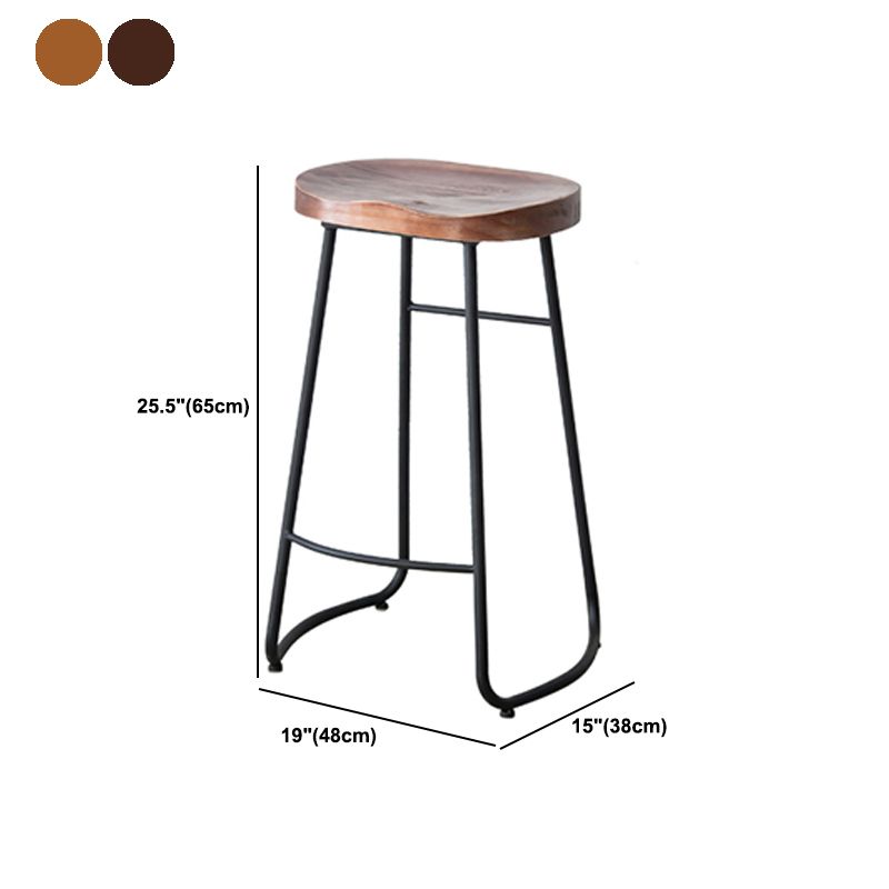 Modern Armless Backless Counter Stool Iron Bar Stool with Wooden Seat and Pedal for Cafe