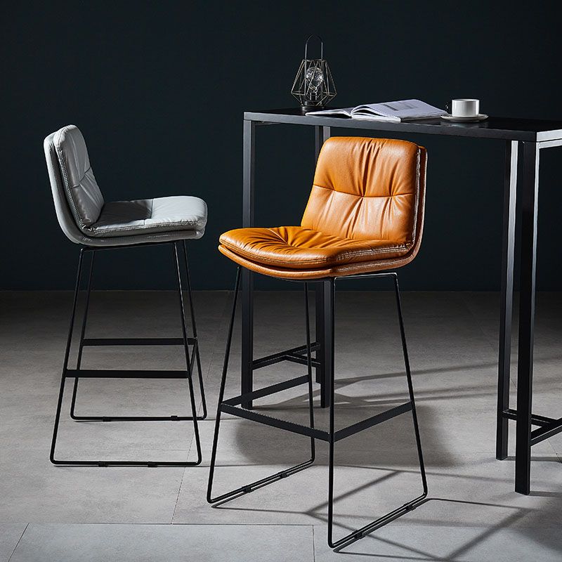 Scandinavian Matte Finish Leather Barstool Restaurant Upholstered Stool
