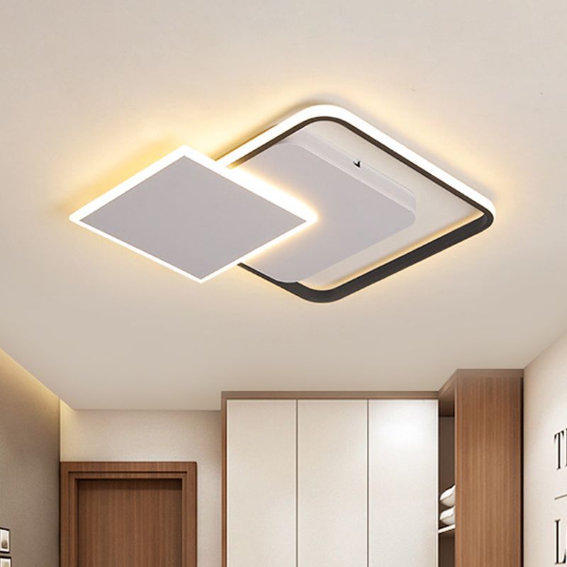 Strewed Design Square Flush Light Modern Novelty Metal Bedroom 18"/24.5" W LED Ceiling Fixture in Warm/White Light, Black-White