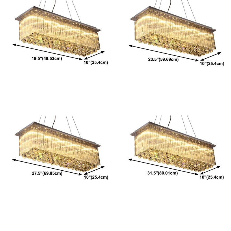 Rectangular Dining Room Island Lighting Luxury Crystal Modern LED Hanging Light in Silver