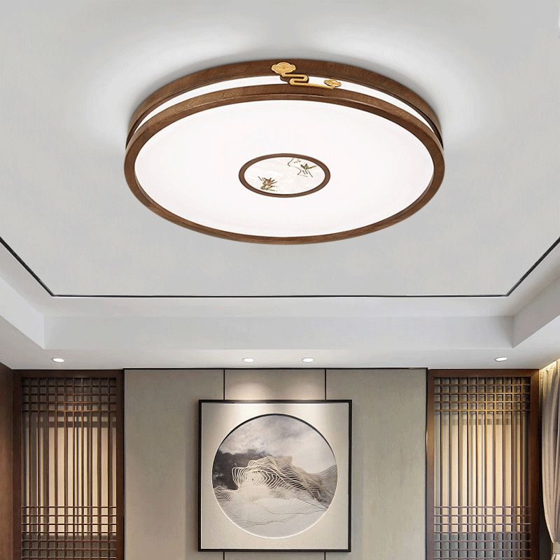 Modern Geometric LED Ceiling Lamp Wood Flush Mount for Balcony Dining Room