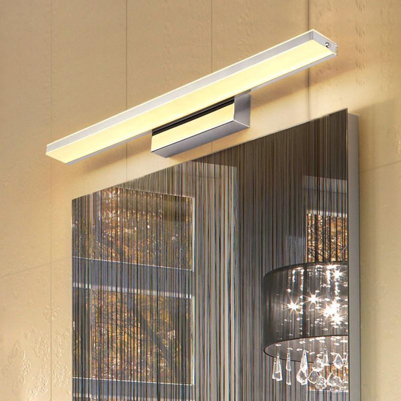 Metal 1-Light Linear Shade Wall Sconce Modern Style Mirror Wall Lighting in Silver