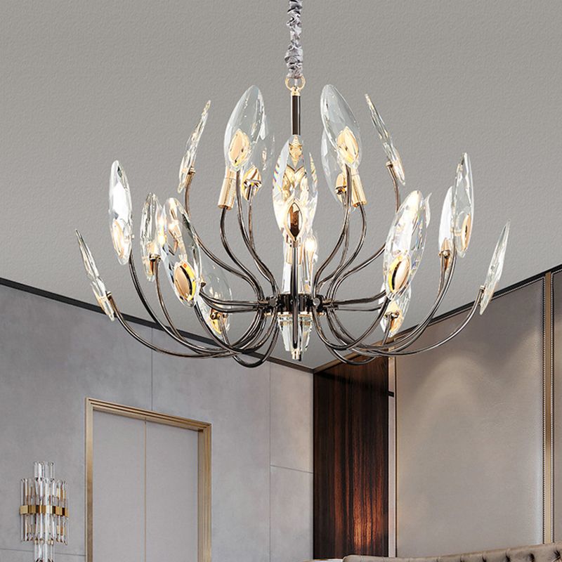 Black Branch Pendant Light in Traditional Luxury Style Stainless-Steel Chandelier with Crystal Shade