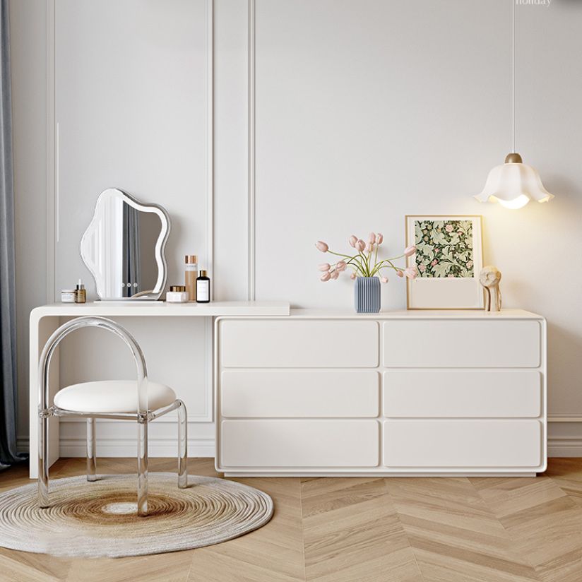 White Wooden Lighted Mirror With Drawer Bedroom Vanity Dressing Table