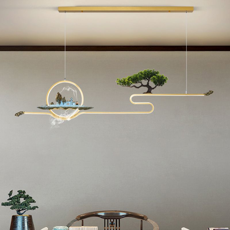 Luces de isla de forma lineal Luces de estilo contemporáneo Metal Dos accesorios de iluminación colgante