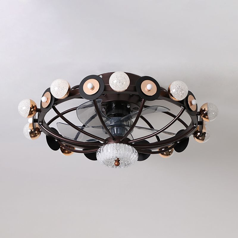 Oval Cage Metallic Pendant Fan Lamp Modernist 25.5" W 11 Heads White/Grey/Coffee Semi Flushmount, 4 Blades