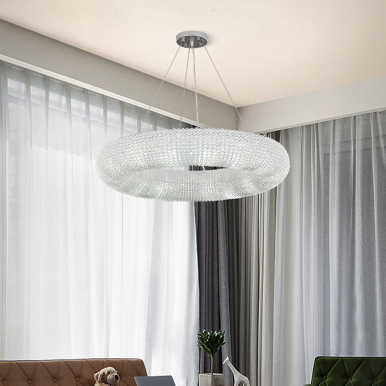 Modern Style Hanging Lamp Kit Circle Shape Crystal Chandelier Lighting Fixtures