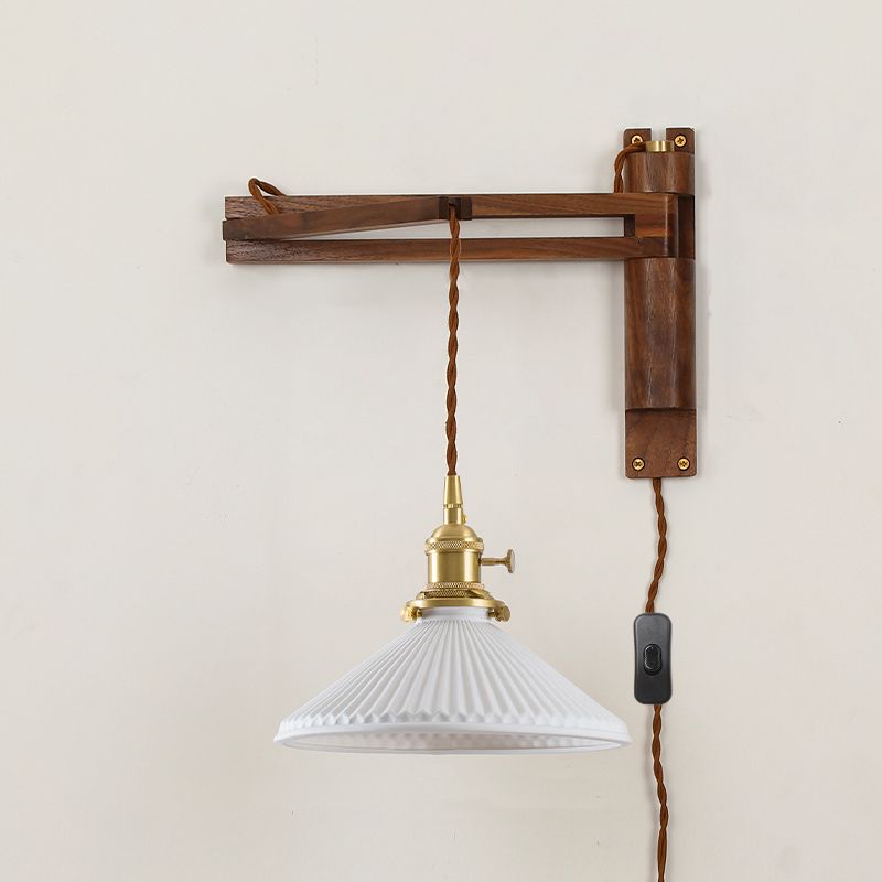 1 Light Geometric Wall Sconces Modern Style Wood Wall Mounted Lamps