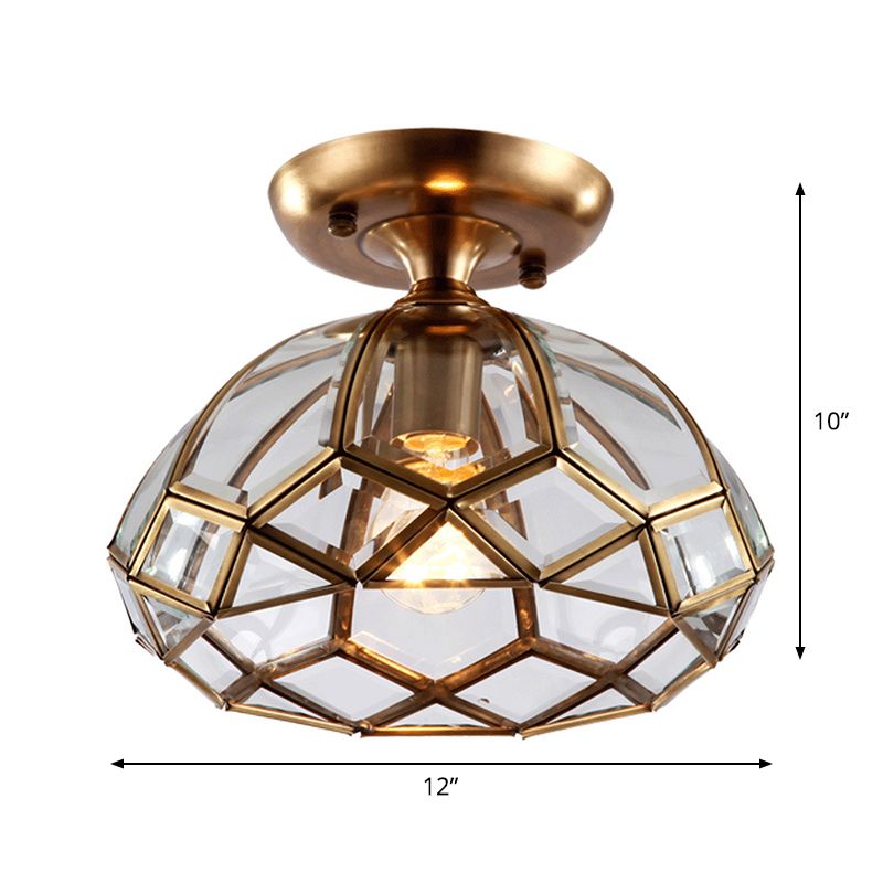1-Licht-Unterputzleuchte aus Messing im Kolonialstil, klares Glas, Bloom-Deckeneinbauleuchte