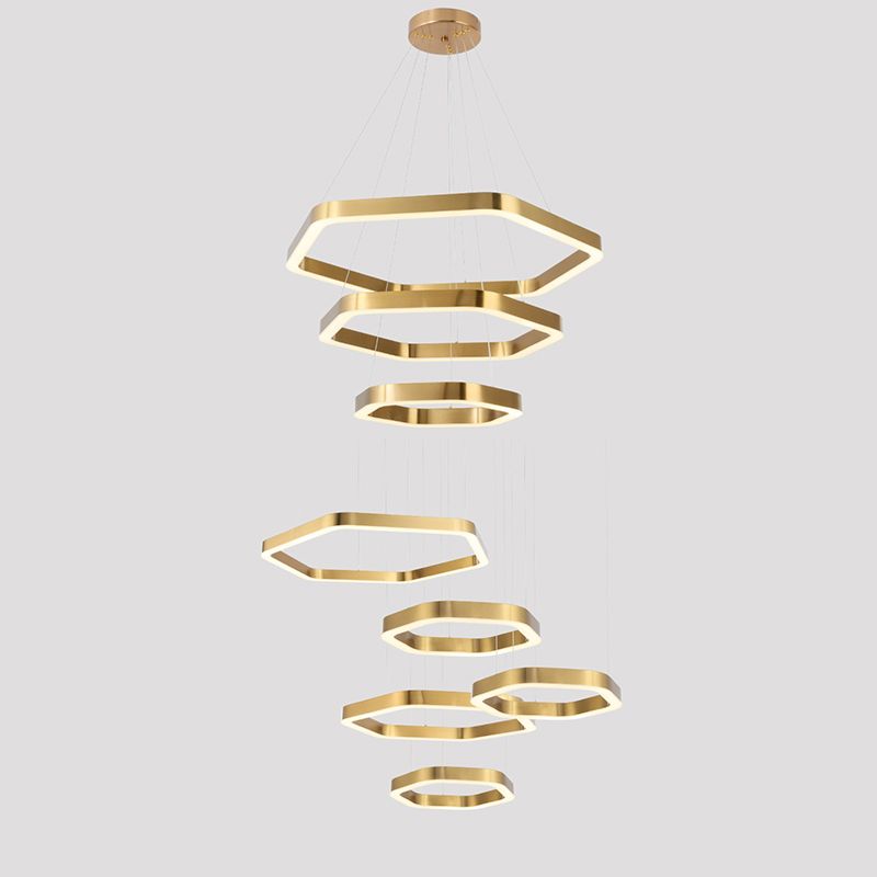 Luce a sospensione a LED geometrica oro nella luce del soffitto in acciaio inossidabile in stile moderno per lobby