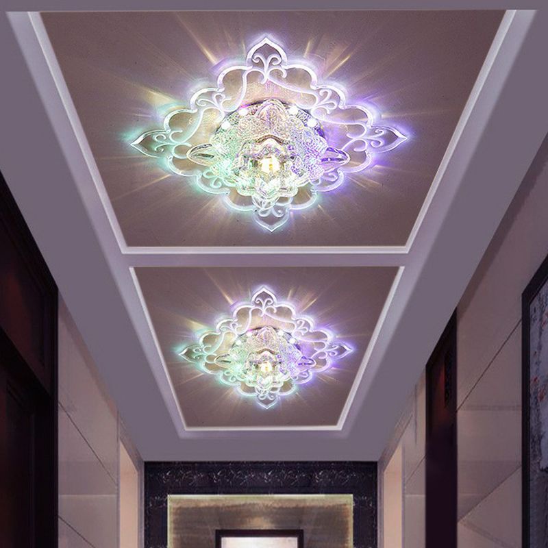 Plafonnier encastré carré pour entrée, luminaire encastré contemporain à LED en cristal transparent