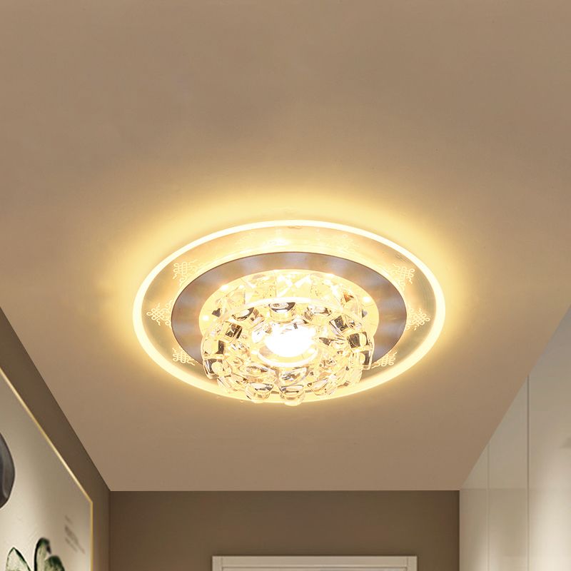 Beveled Crystal Round Ceiling Lighting Contemporary LED Flush Mount Lamp in Chrome