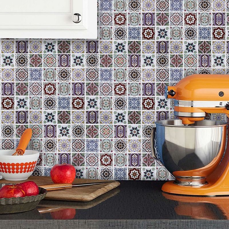 Purple Flower Tiles Wallpaper Panel Set Peel and Paste Wall Art for Kitchen, 12' x 12"