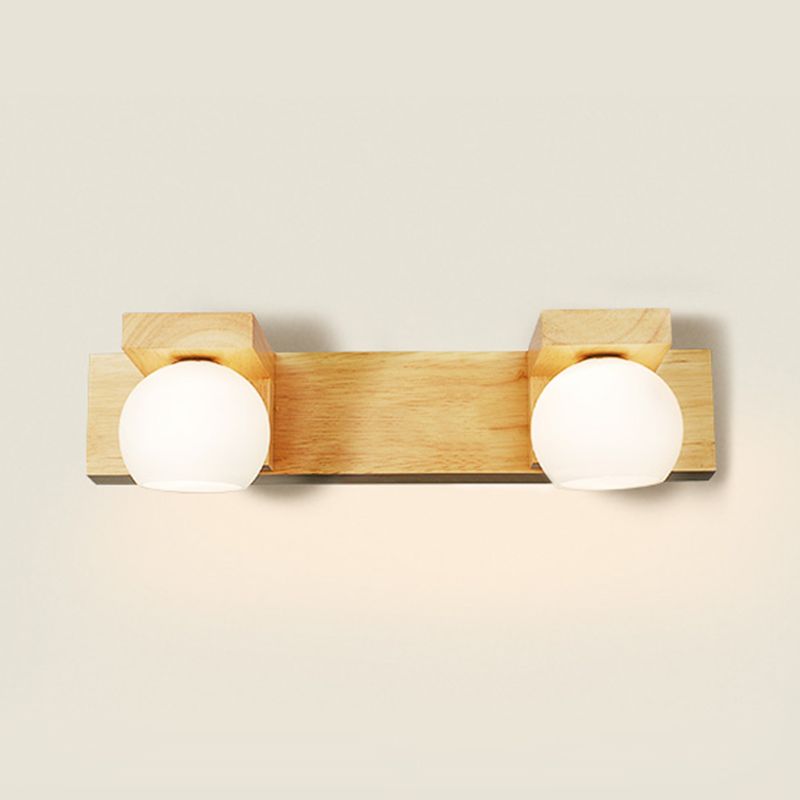 Wood Round Shade Wall Sconce Modern Style Multi-Lights Mirror Light Fixture in Brown