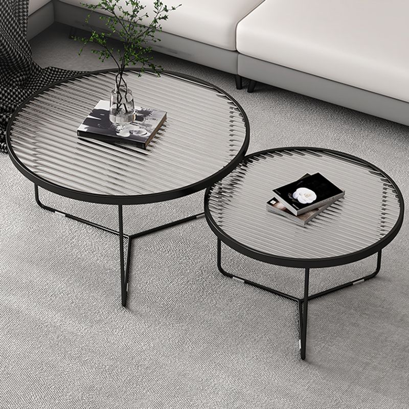 Modern Style Metal Frame Base Design Glass Round Table Top Coffee Table