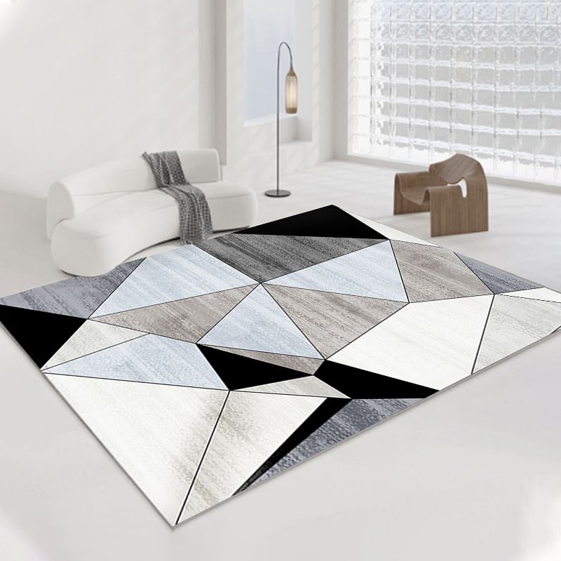 Modern Gray Rug Polyester Geometric Rug Washable Rug for Home Decor