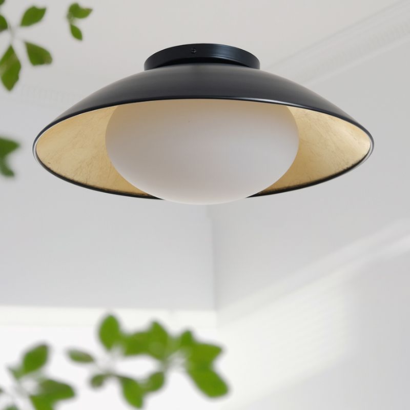 Dome Shape Glass Flush Light Modern Style 1 Light Flush Mount Ceiling Lights in Black