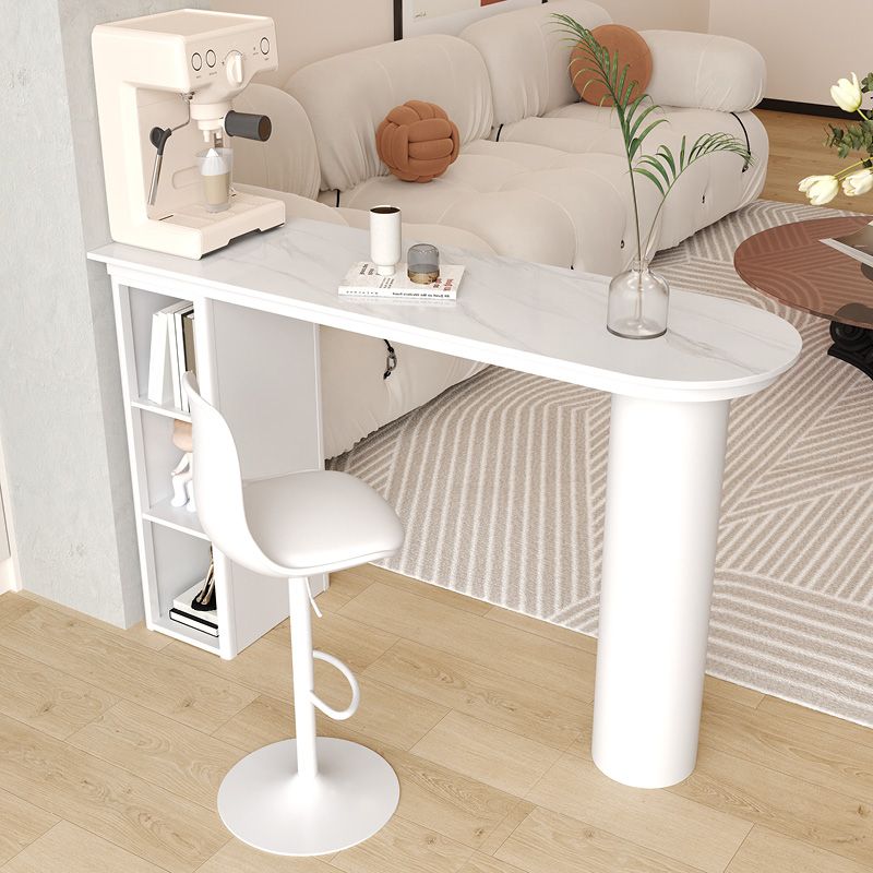 White Free Form Bar Table with Storage Base for Small Places