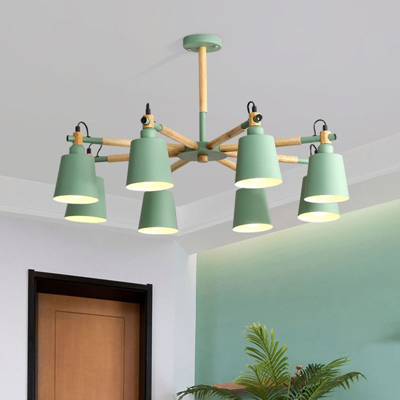 Wooden Sputnik Pendant Light in Nordic Style Wrought Iron Macaron Chandelier for Dining Room