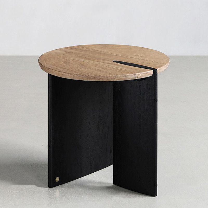 Scandinavian Pine Wood Cocktail Table with Round Top and Black Base