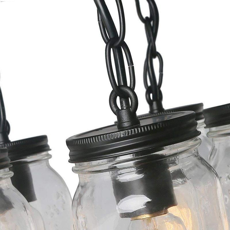 Mason Jar Etched Clear Glass Semi-Flush Industrial 3/5-Bulb Dining Room Light Fixture