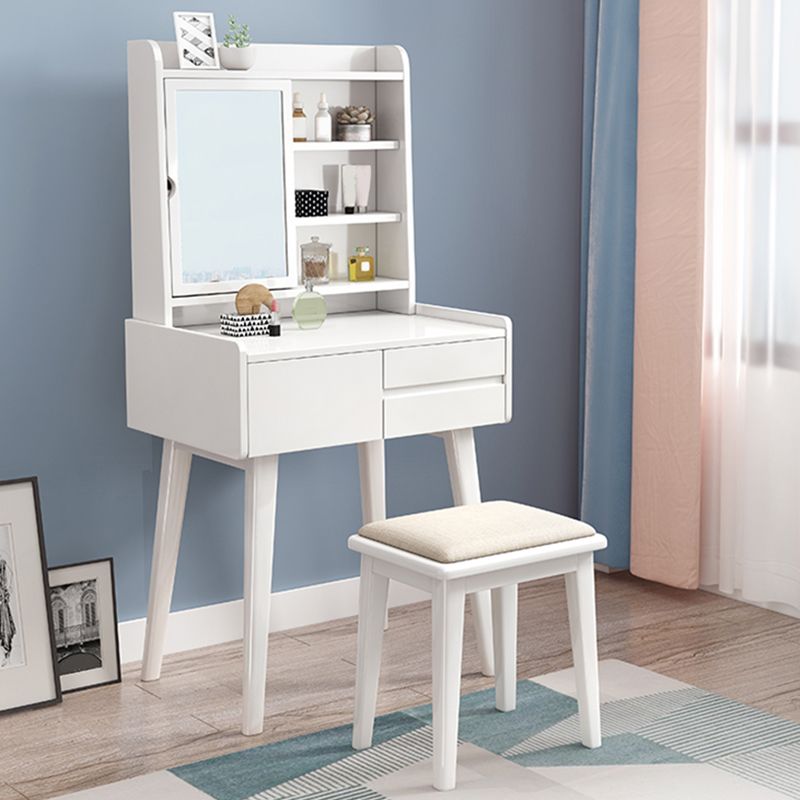 Solid Wood Vanity Table Set 3-Drawer Makeup Vanity Table with Mirror and Stool